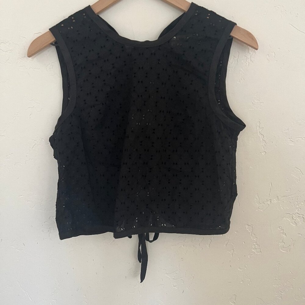 Carleen Tie-Back Shell Top | Black | Eyelet | Cotton | Tank Top - Picture 5 of 5